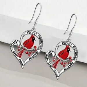 NEW When Cardinals Appear Angels Are Near Red and Silver Dangle Earrings